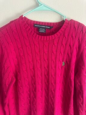 Ralph Lauren Bright Hot Pink Cable-Knit Crewneck Sweater